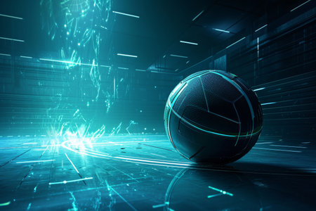 Basketball game concept, Illustration of a basketball in 3d style. Futuristic sports concept, Ai generatedの素材