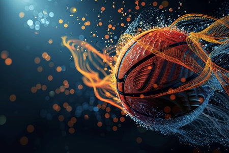 Illustration of a basketball in 3d style. Futuristic sports concept, Basket ball, pop art collage style neon bold color Ai generatedの素材