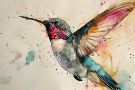 Hummingbird. Watercolor painting. Hand drawn illustration of a hummingbird.の素材