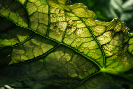 Crumpled texture of a green leaf Ai generatedの素材
