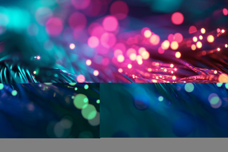 Bundle of fiber optic cables. Optical fiber cable Colorful illustration created, Illuminated optical fibers Ai generatedの素材