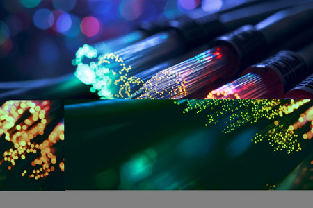 Bundle of fiber optic cables. Optical fiber cable Colorful illustration created, Optical fiber cable Colorful illustration Ai generatedの素材