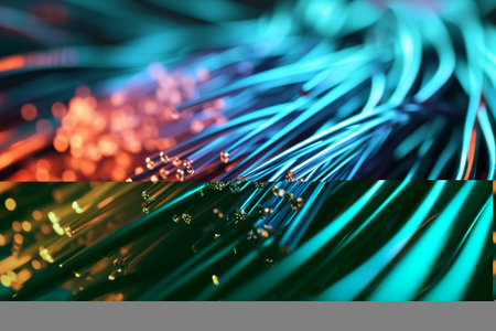 Bundle of fiber optic cables. Optical fiber cable Colorful illustration created, Illuminated optical fibers Ai generatedの素材