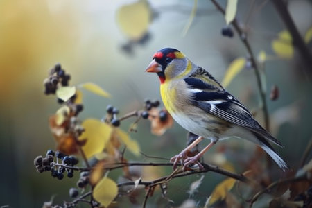 Goldfinch perched on a branch,, European Goldfinch, carduelis carduelis standingの素材