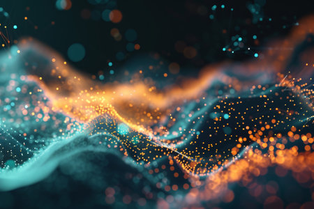 Technology Particle Abstract Background, abstract digital wave with particles on dark background, Ai generatedの素材