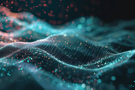 Technology Particle Abstract Background, abstract digital wave with particles on dark background, Ai generatedの素材