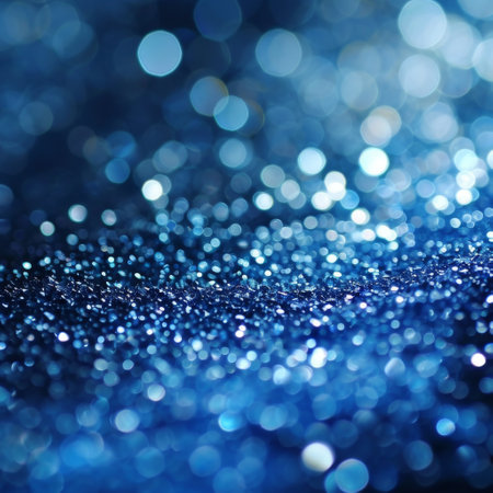 Sapphire glitter bokeh background. Unfocused shimmer royal blue sparkle. Crystal droplets wallpaper Ai generatedの素材