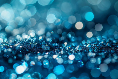 Sapphire glitter bokeh background. Unfocused shimmer royal blue sparkle. Crystal droplets wallpaper Ai generatedの素材