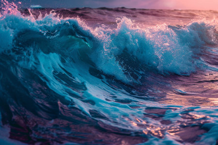 Big Neon Wave Background, Synthase neon big wave splash background, Ai generatedの素材