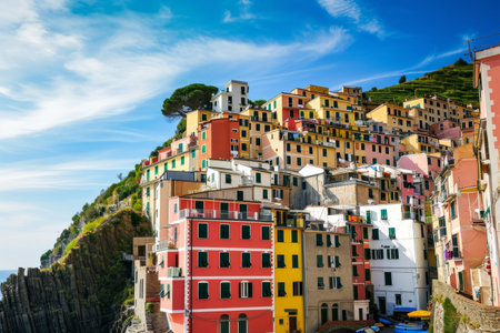 Brightly painted houses in Cinque Terre, Italy Ai generatedの素材