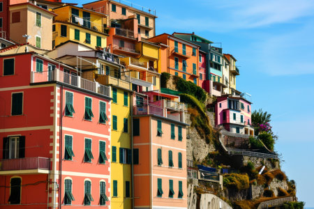 Brightly painted houses in Cinque Terre, Italy Ai generatedの素材