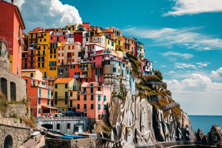 Brightly painted houses in Cinque Terre, Italy Ai generatedの素材