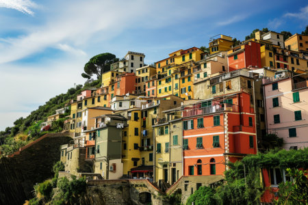 Brightly painted houses in Cinque Terre, Italy Ai generatedの素材