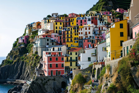 Brightly painted houses in Cinque Terre, Italy Ai generatedの素材