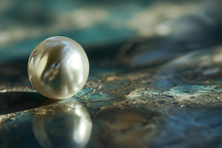 Smooth and glossy texture of pearl, pearl on a white satin background. The pearl is round and shiny Ai generatedの素材