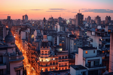 The Buenos Aires skyline in the midst of a tango festival AI generatedの素材