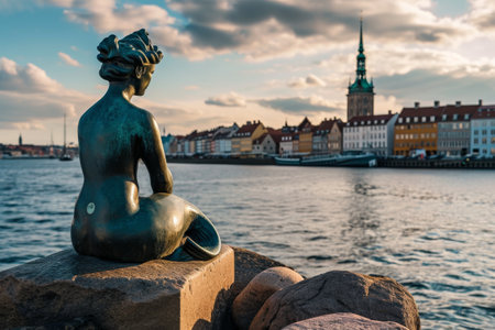 Copenhagen skyline featuring the iconic Little Mermaid statue Ai generatedの素材