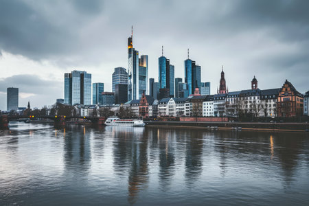 The iconic skyline of Frankfurt's financial district AI generatedの素材