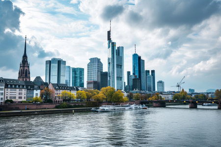 The iconic skyline of Frankfurt's financial district AI generatedの素材