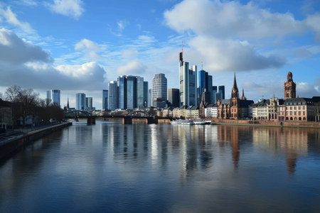 The iconic skyline of Frankfurt's financial district AI generatedの素材