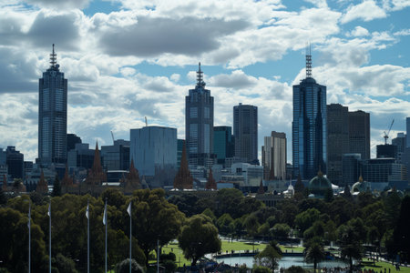 Melbourne skyline with Australian Open in progress Ai generatedの素材