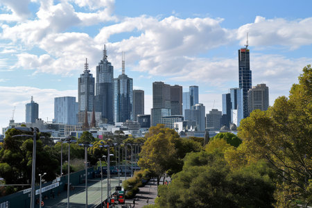 Melbourne skyline with Australian Open in progress Ai generatedの素材