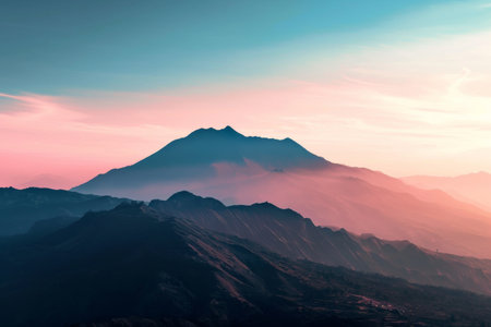 A stunning minimalist background of a single mountain unicake against a gradient sky, Ai generatedの素材