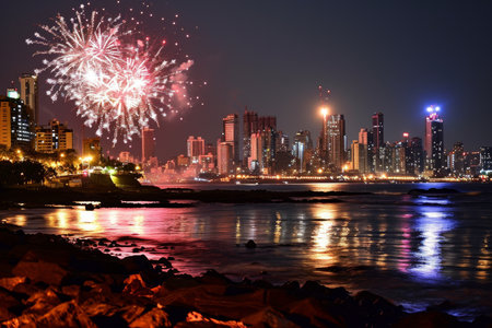 Mumbai's skyline illuminated by spectacular fireworks Ai generatedの素材