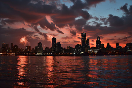 Mumbai's skyline illuminated by spectacular fireworks Ai generatedの素材