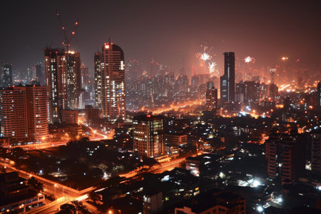 Mumbai's skyline illuminated by spectacular fireworks Ai generatedの素材