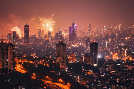 Mumbai's skyline illuminated by spectacular fireworks Ai generatedの素材