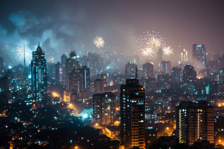 Mumbai's skyline illuminated by spectacular fireworks Ai generatedの素材