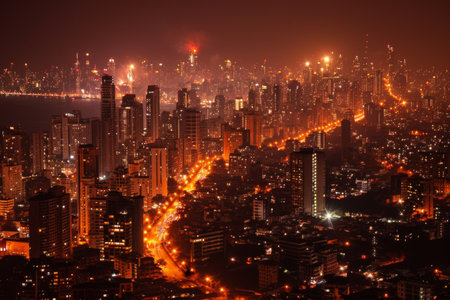 Mumbai's skyline illuminated by spectacular fireworks Ai generatedの素材