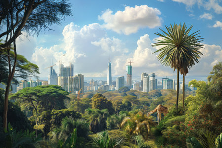 Nairobi skyline with wildlife overlapping the cityscape Ai generatedの素材