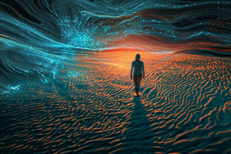 collage image picture of web integration online database in desert sand figure over dark neon background AI generatedの素材