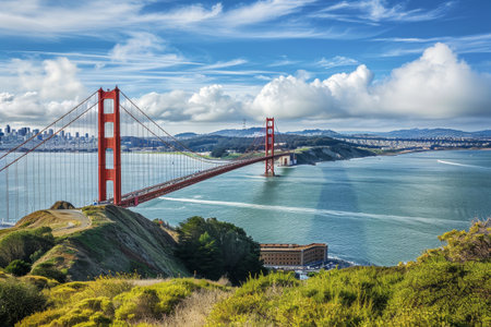 San Francisco skyline with Golden Gate Bridge Ai generatedの素材