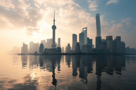 An idyllic vision of the Shanghai skyline AI generatedの素材