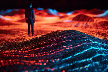 Web integration online database in desert sand figure over dark neon background Ai generatedの素材