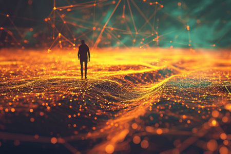 Web integration online database in desert sand figure over dark neon background Ai generatedの素材