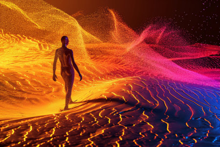 Web integration online database in desert sand figure over dark neon background Ai generatedの素材