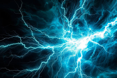 Blue lightning bolt, abstract plasma and energy background AI generatedの素材