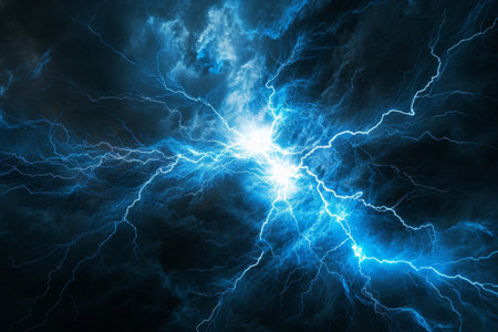 Blue lightning bolt, abstract plasma and energy background AI generatedの素材