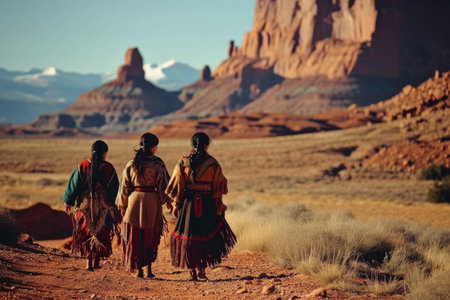Navajo tribe in their traditional clothing, living in desert Ai generatedの素材