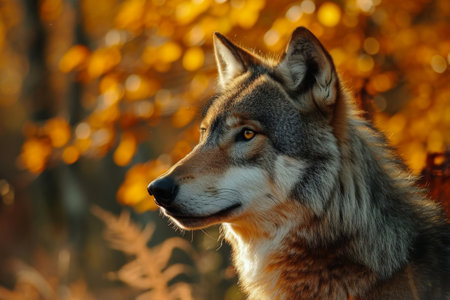 Beautiful Wolf, Portrait of a wolf in a forest Ai generatedの素材