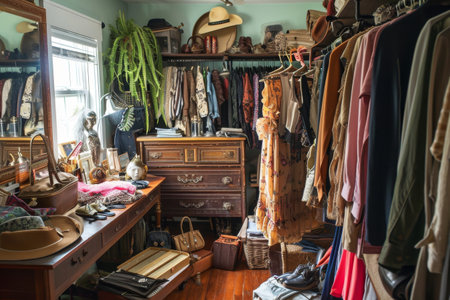 A fashion obsessed teenager's room filled with chic outfits and accessories Ai generatedの素材