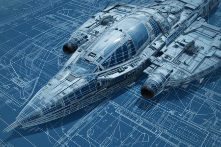 Intricate blueprints of a futuristic spaceship Ai generatedの素材