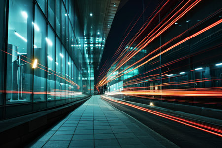 The light trails on the modern building AI generatedの素材