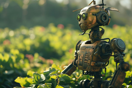 Robots farming, robot herbicide sprayer working in agricultural field AI generatedの素材