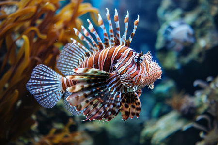 Lionfish in the aquarium Tropical fish in the water Tropical fish in the aquarium Underwater world Marine life AI generatedの素材