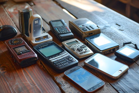 The evolution of mobile devices over the decades AI generatedの素材